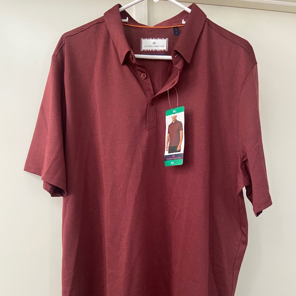 NEW W/TAG Modern Ambition Men's Polo Shirt, Stretch, Moisture Wicking Red Wine